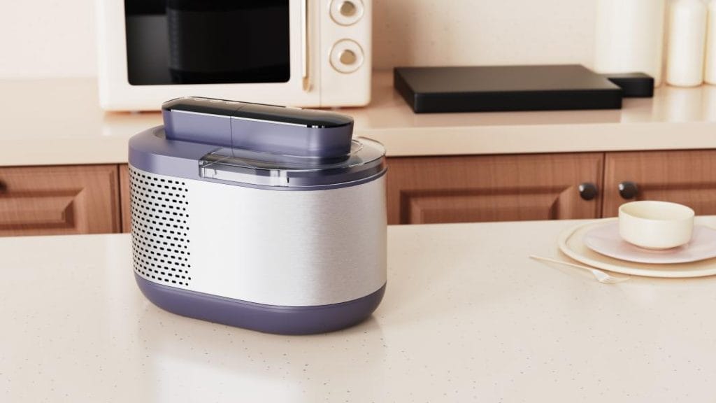 The compact and modern SUNSIR automatic ice cream maker ready to make fresh dessert.